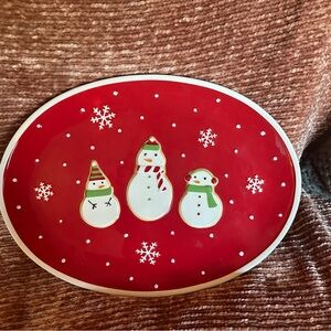 HALLMARK 3 SNOWMAN vintage retired cookie serving dish